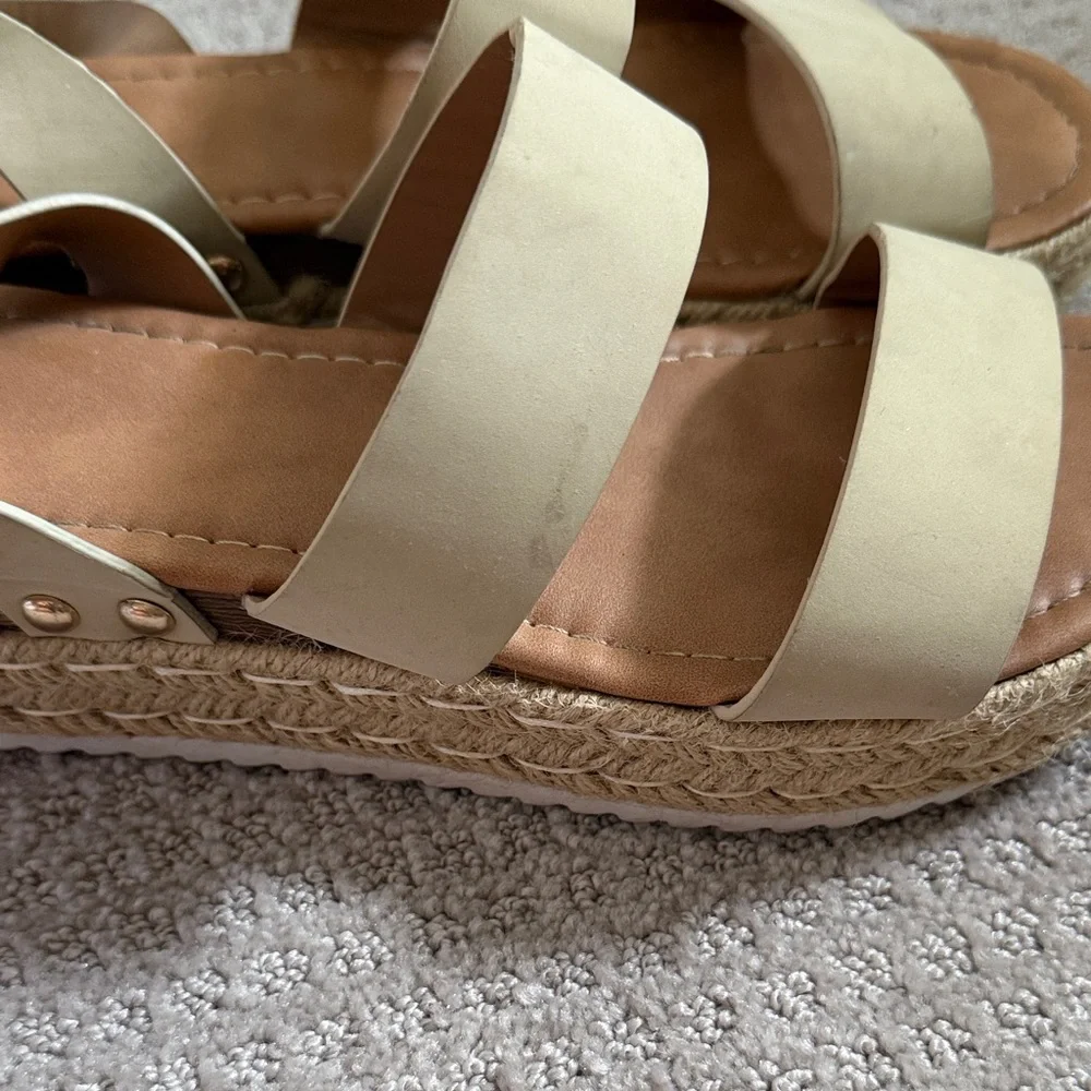Women’s Beige Platform Espadrille Sandals with Ankle Strap